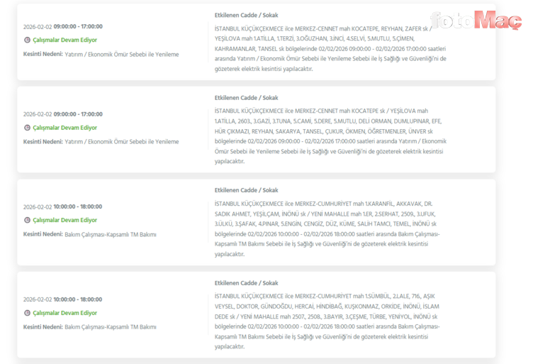 İstanbul’da elektrik kesintisi alarmı! 2 Şubat’ta 21 ilçede 9 saat elektrik yok- Trabzonspor