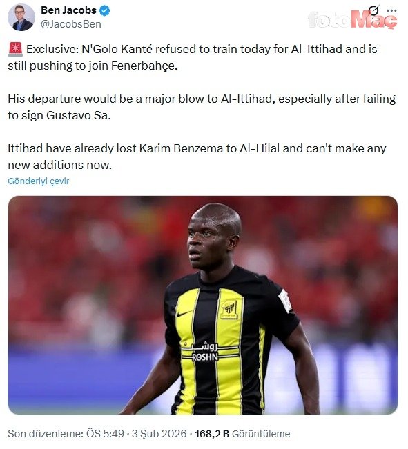 Kante'den Al Ittihad'a rest! Fenerbahçe'ye transferi gerçekleşmeyince...- Trabzonspor
